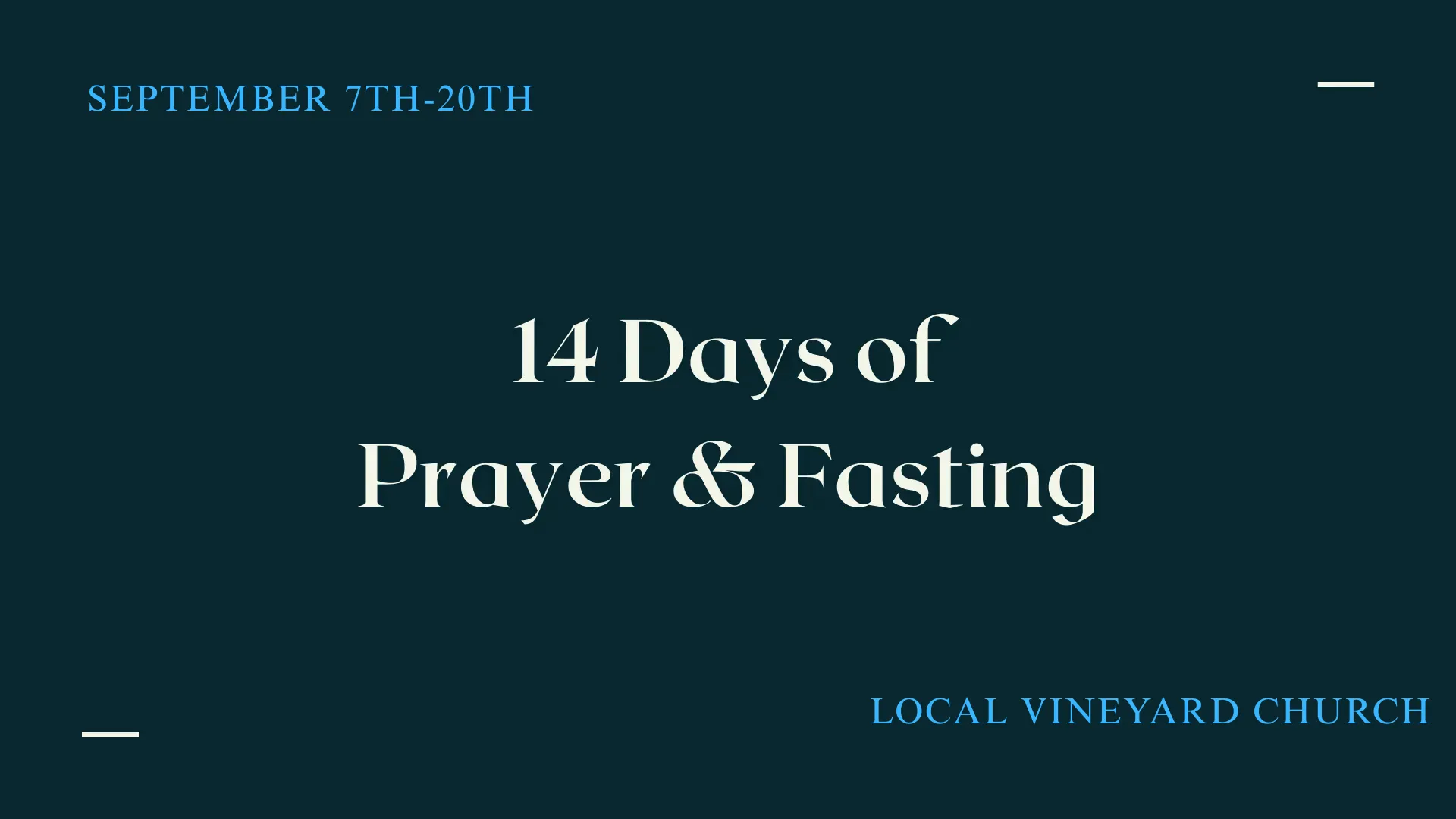 A simple graphic with information about LVC's 14 Days of Prayer and Fasting event.