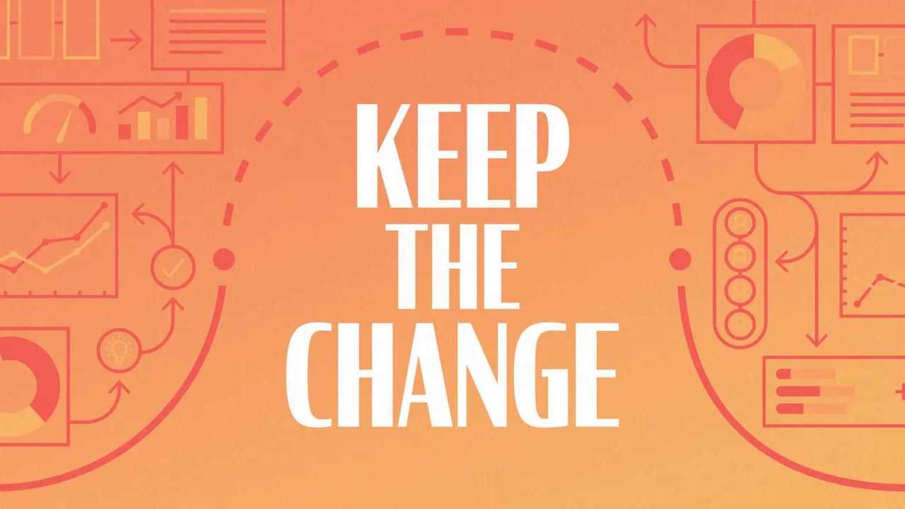 An orange background with financial imagery and the words "keep the change"