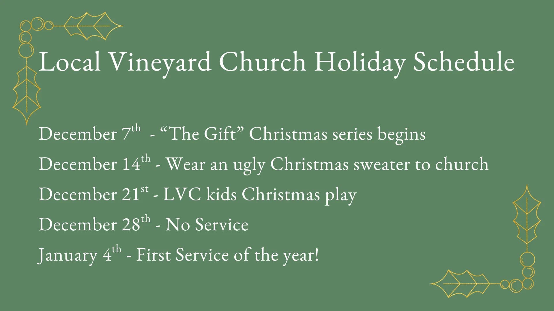 LVC Holiday Schedule