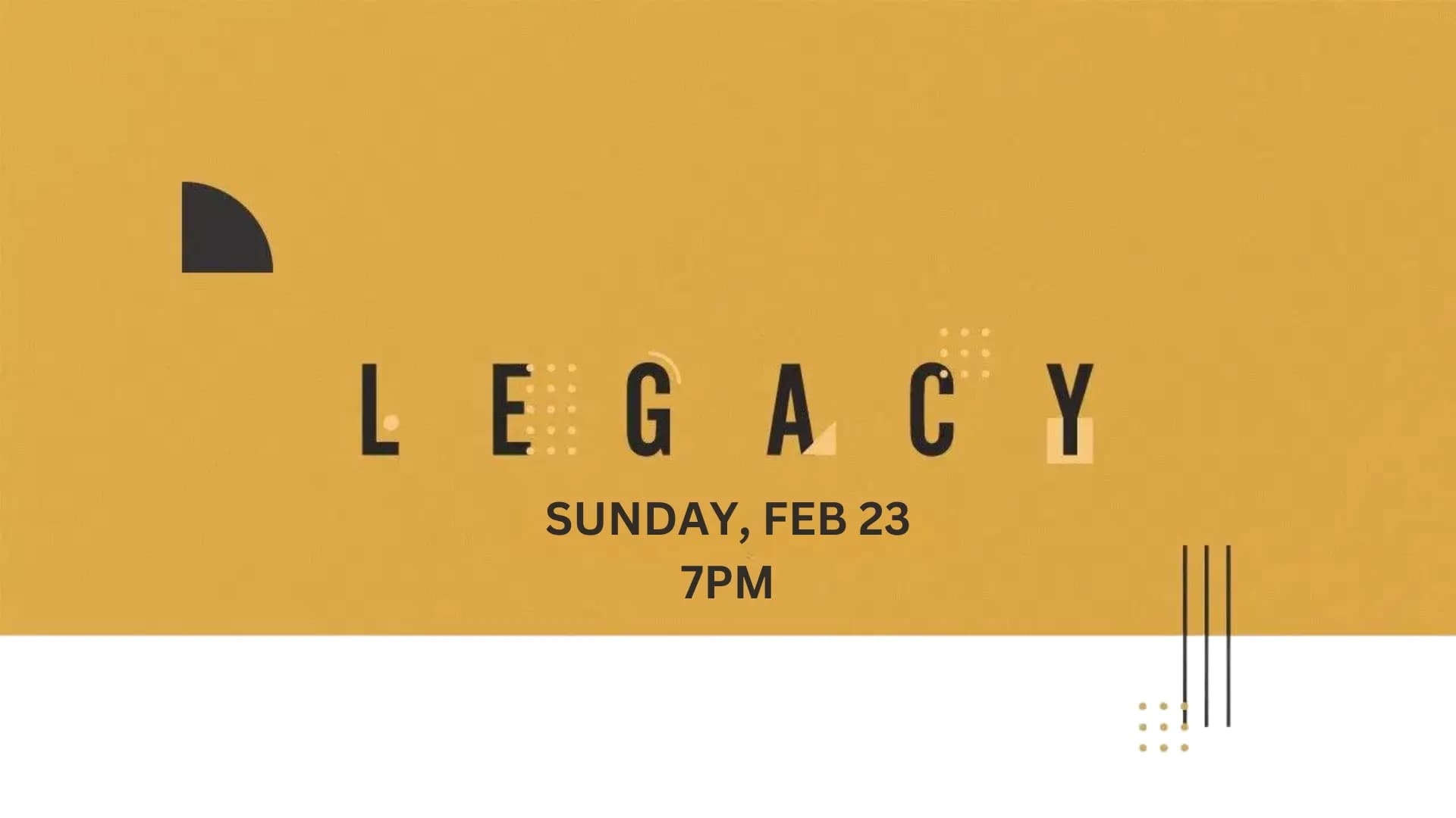 A graphic promoting the Legacy meeting at Local Vineyard Church.