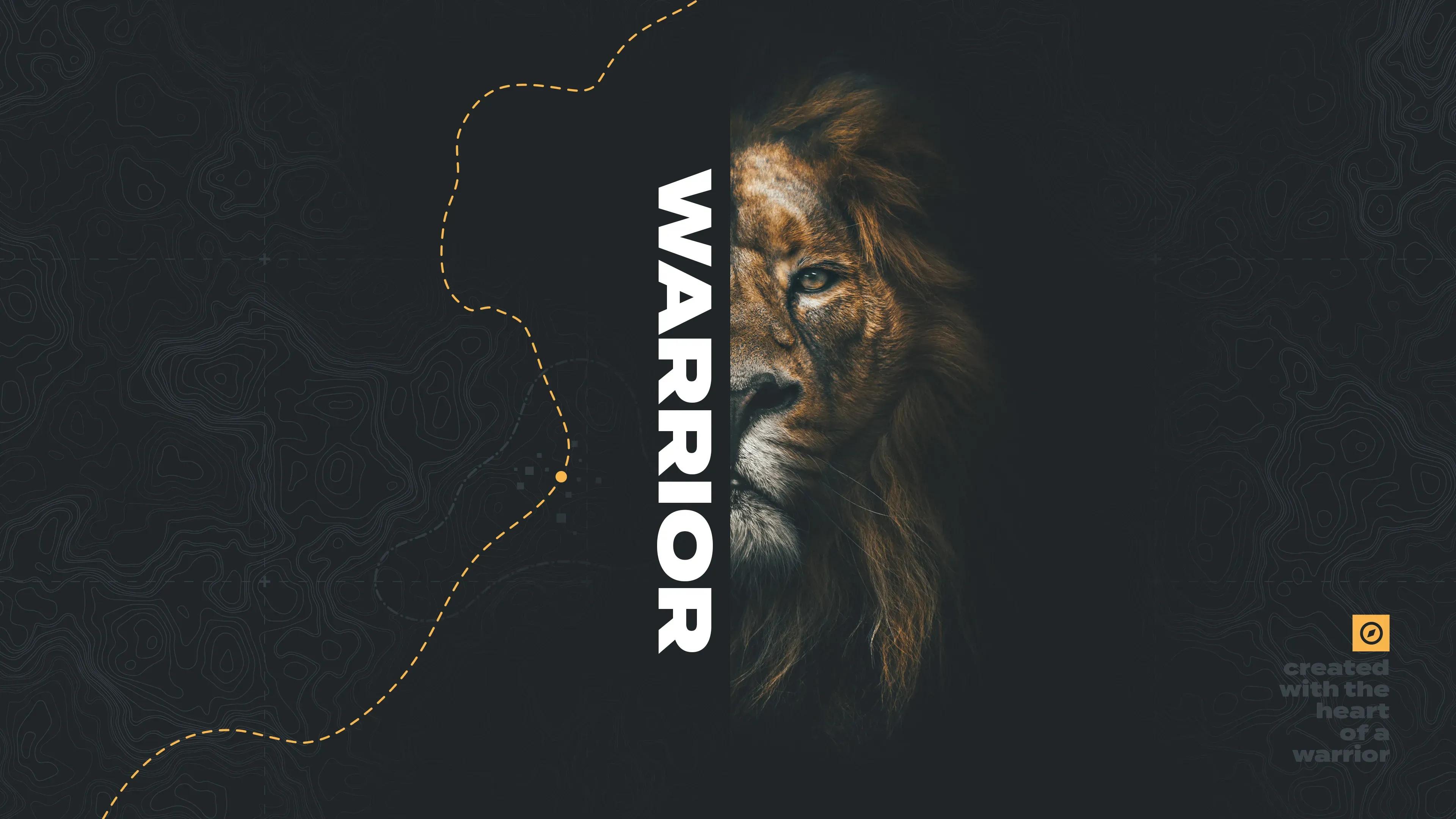 a photo of a lion with "warrior" in the middle of it