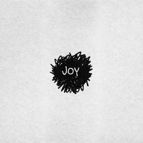 A white background with a small, black scribble in the center. The word "Joy" is written above the scribble.